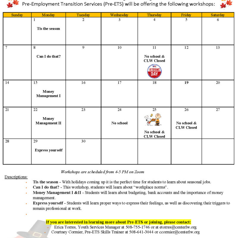 Pre-ETS November Community Calendar