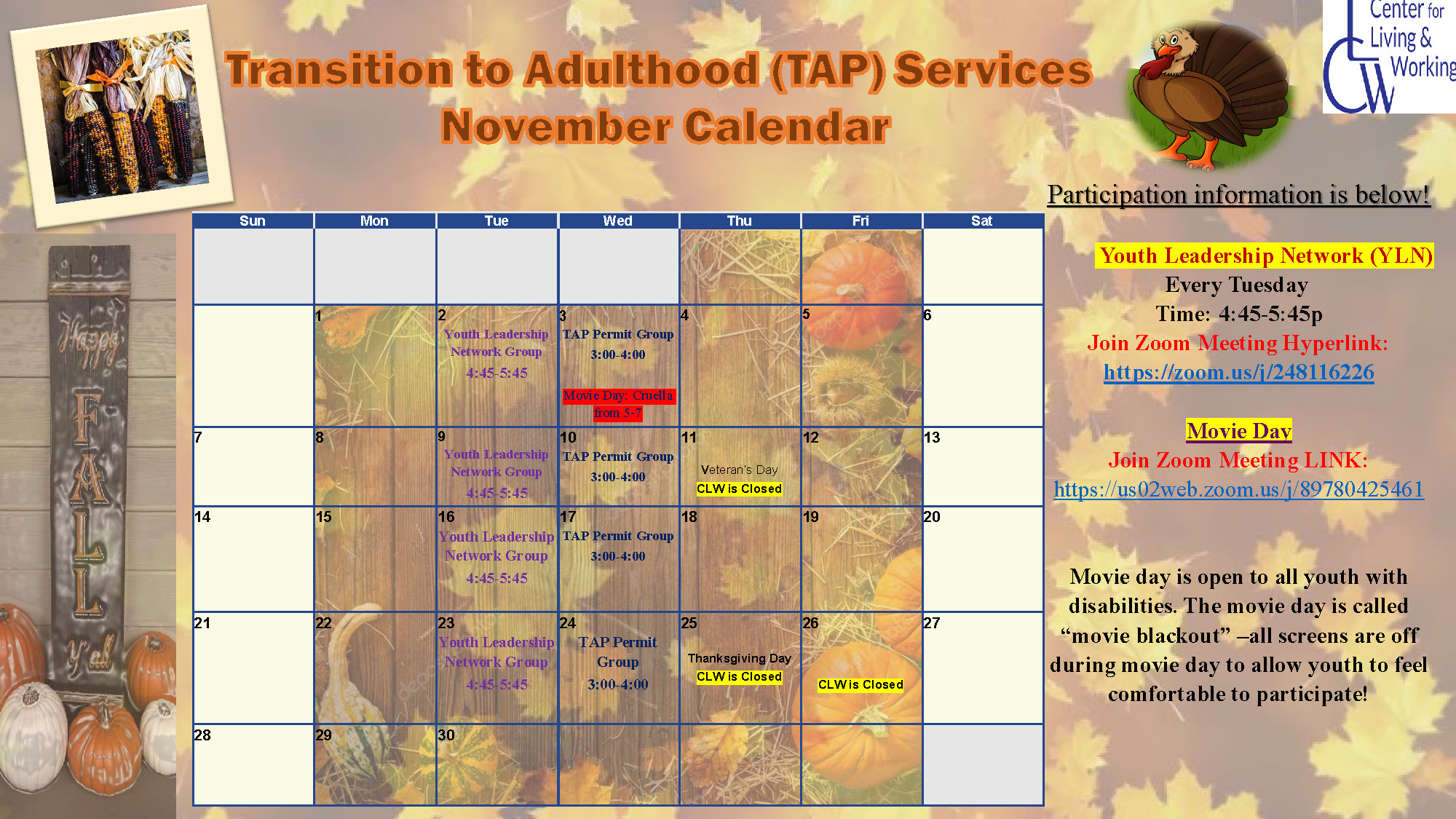 Tap November Calendar