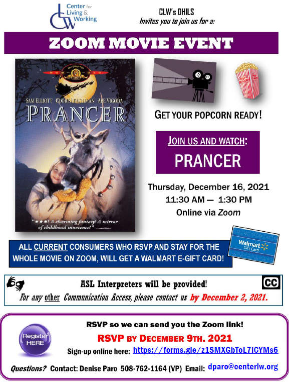Prancer Zoom Movie Event Flyer on 12/16/2021 at 11:30am