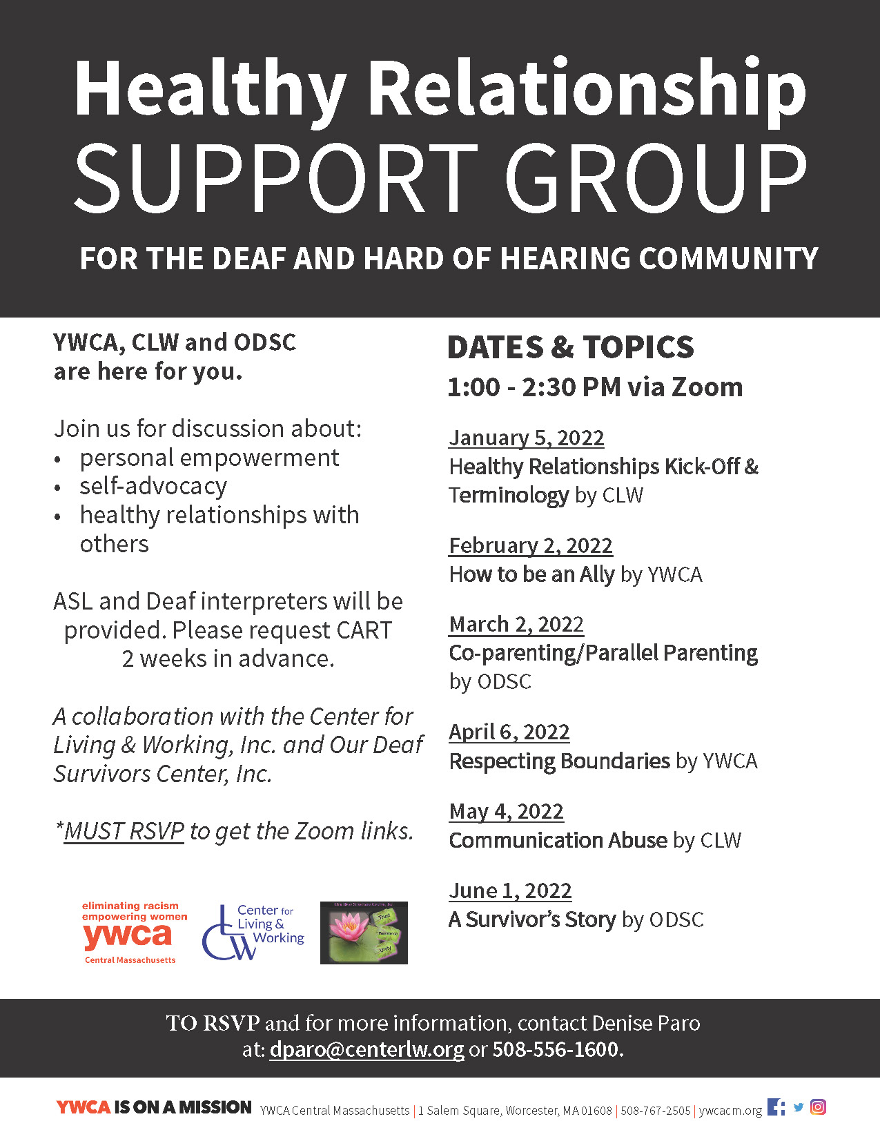 Healthy Relationship Support Group for Deaf and Hard of Hearing Flyer and Information