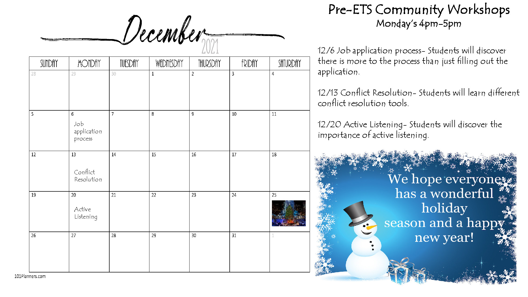 Pre-ETS December Community Calendar