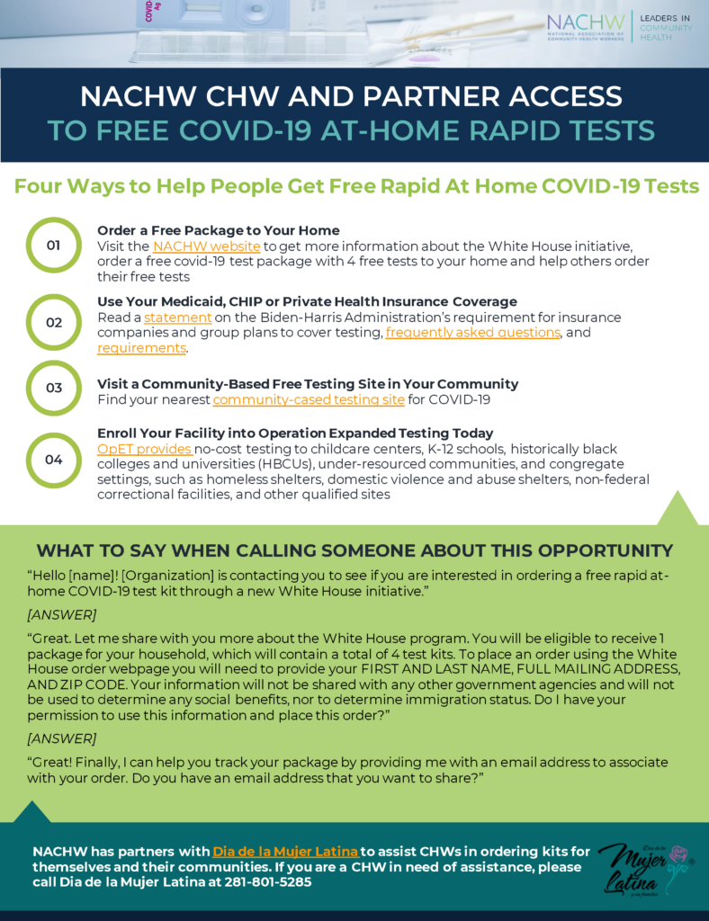 Four ways to help people get free rapid at home COVID tests informational flyer