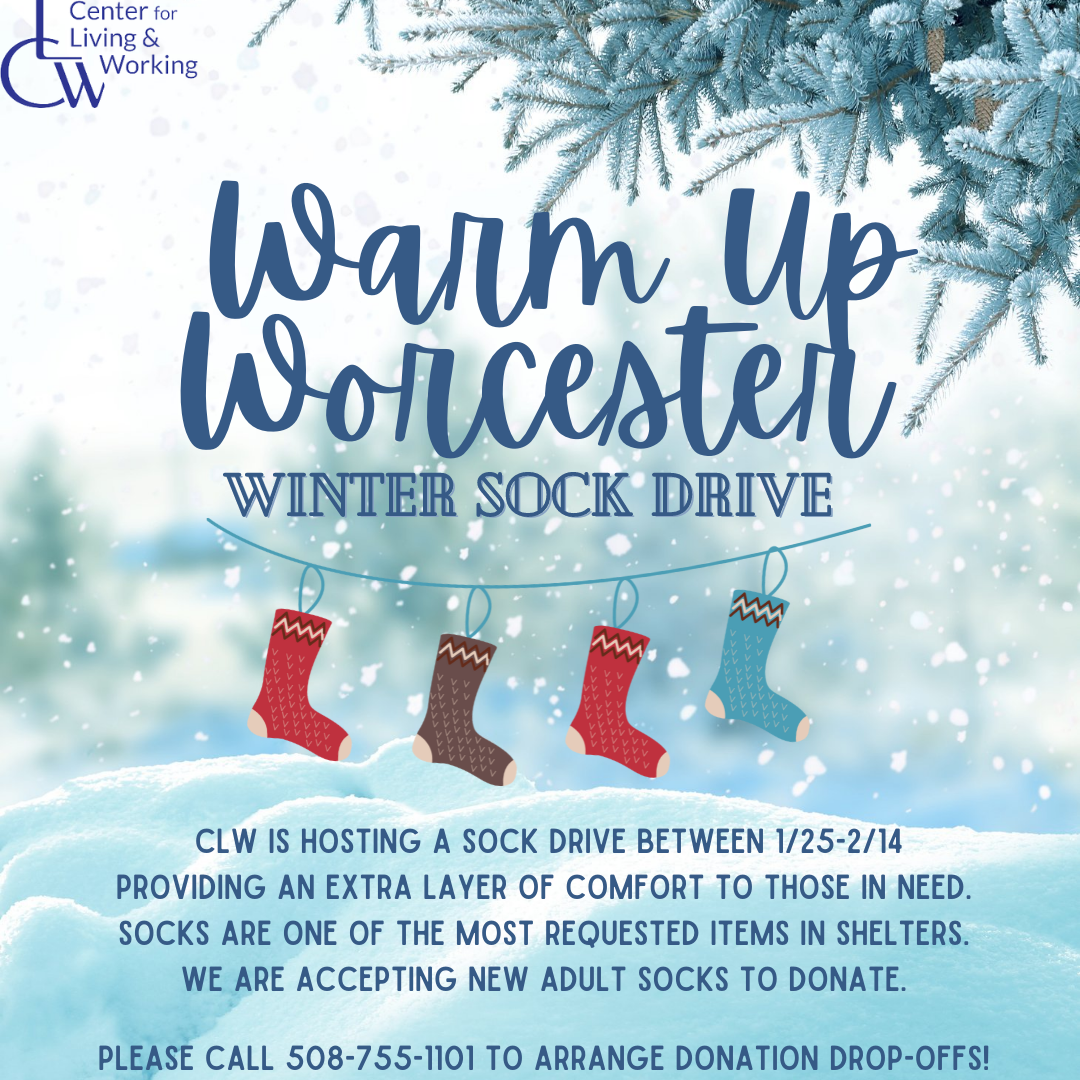 Warm Up Worcester Winter Sock Drive Flyer