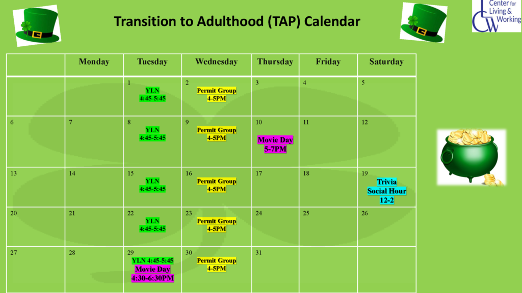CLW TAP March Calendar