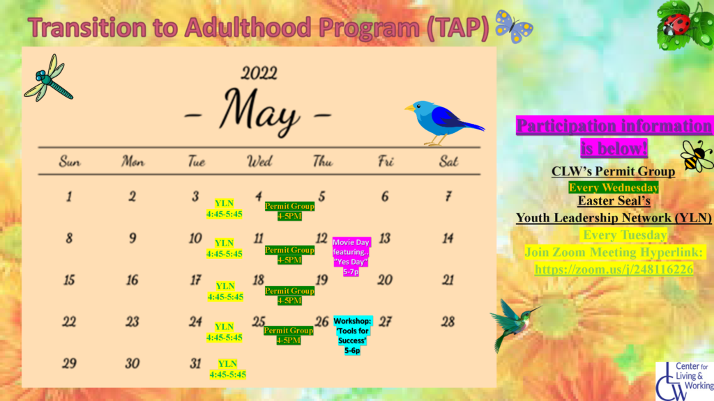 TAP May Calendar Flyer