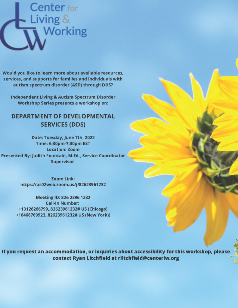 CLW Spring Workshop Flyer. This week Department of Developmental Services 