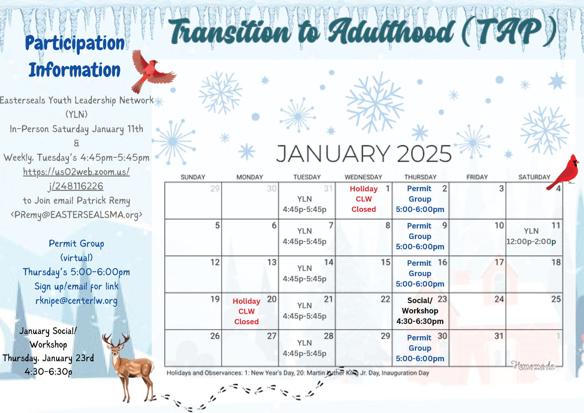 January 2025 TAP Calendar Center for Living & Working